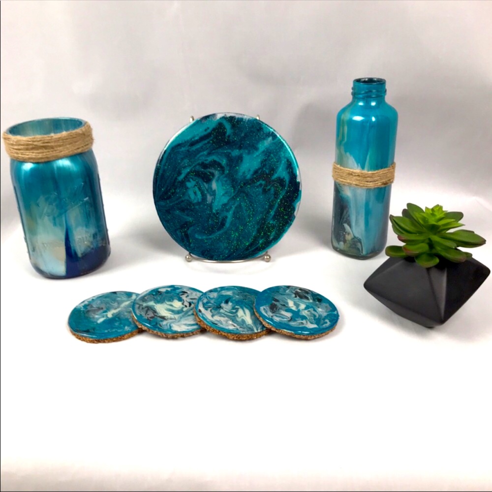 Abstract Acrylic/Epoxy Jars Coaster/ Vinyl Record